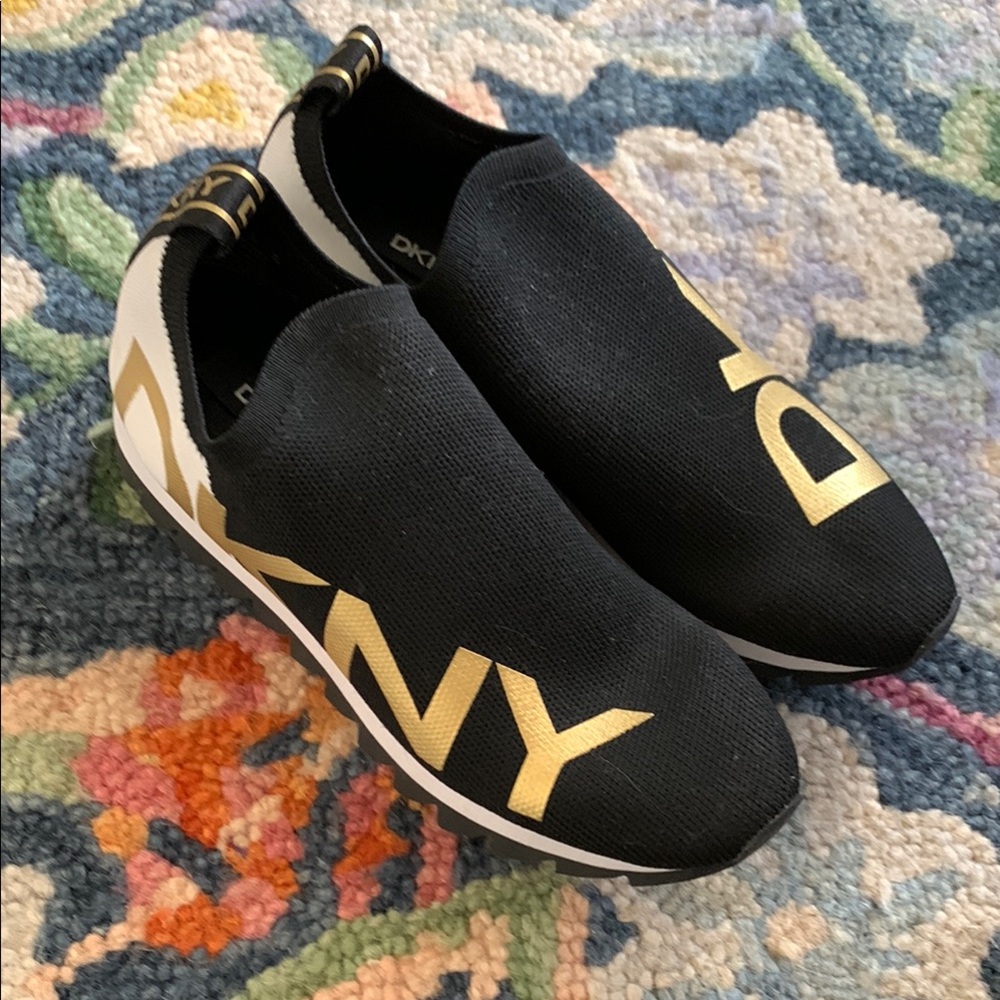 DKNY Black and Gold Slip-On Sneakers